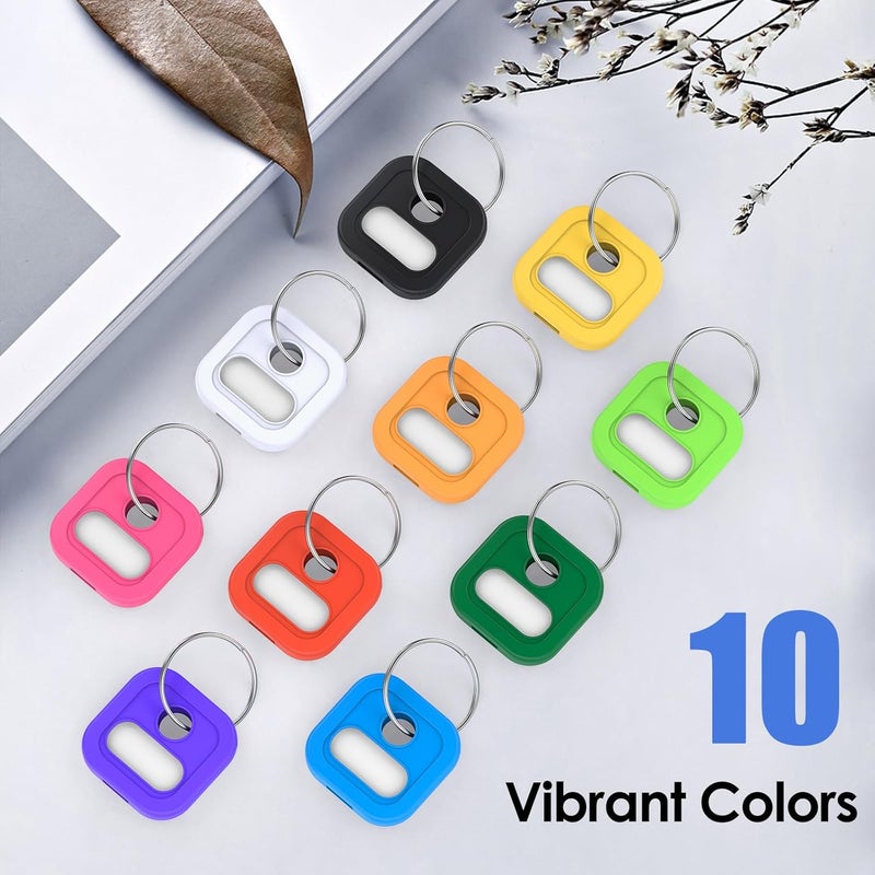 ttstar Key Cap Covers, Durable Silicone Key Identifiers,1 Inch Square Key Labels Tags for 0.9-1.05 Inch Standard Keys, Color Coded Key Chain Tags with Ring and Label Window, 10 Pack - Image 2